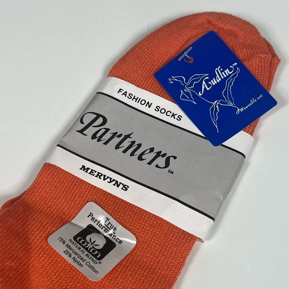 Vintage Mervyn’s Partners Orange 80’s Cuffed Anklet Socks Women Size 9-11 NOS